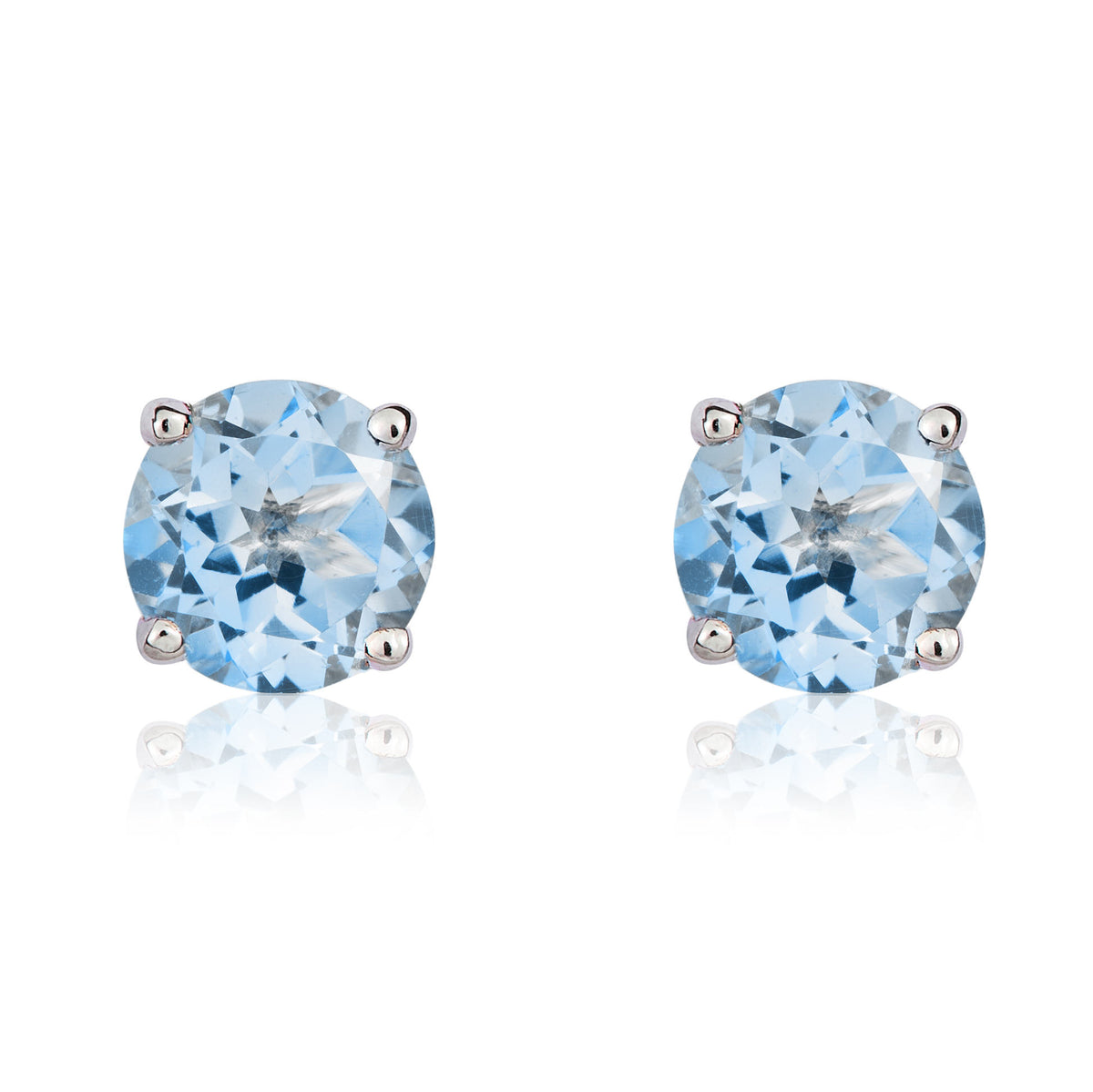 9CT WG 5MM ROUND AQUA CLAW SET STUD EARRINGS