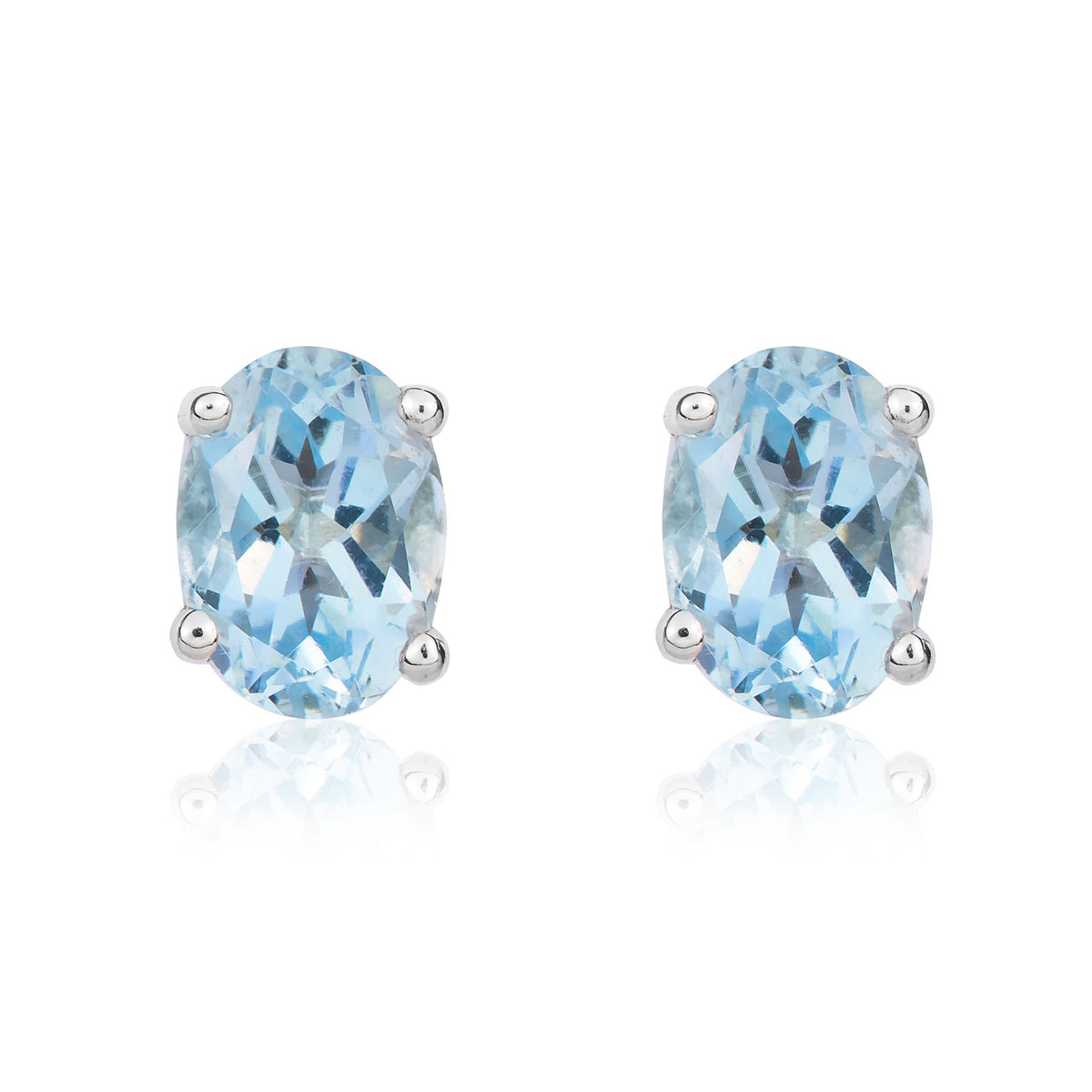 9CT WHITE GOLD 7X5MM OVAL AQUA CLAW EARRINGS