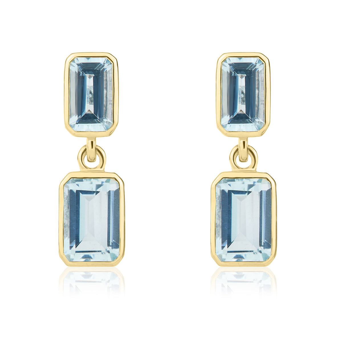 9CT YG OCTAGON AQUA 2ST RUBOVER DROP EARRINGS