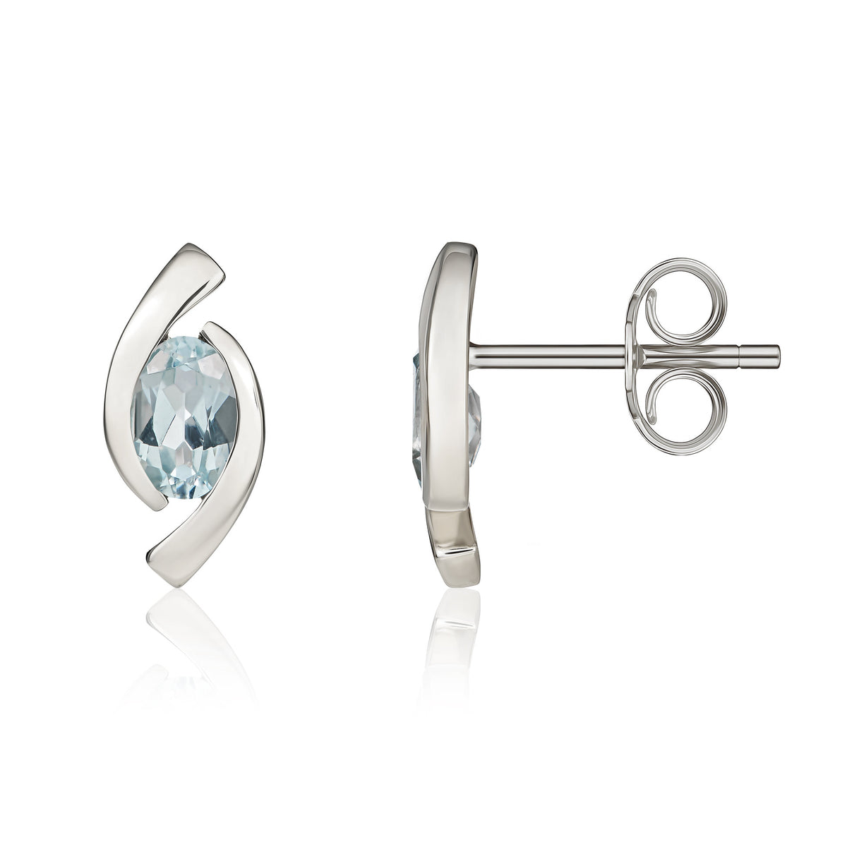 9CT WG 6X4 OVAL AQUA 'EYE' STUD EARRINGS
