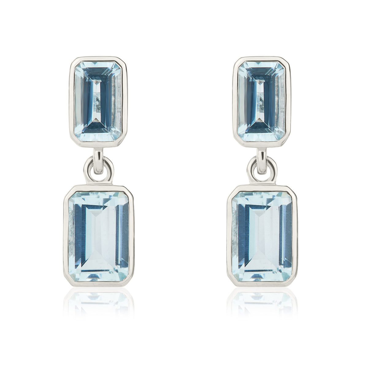 9CT WG OCTAGON AQUA 2ST RUBOVER DROP EARRINGS