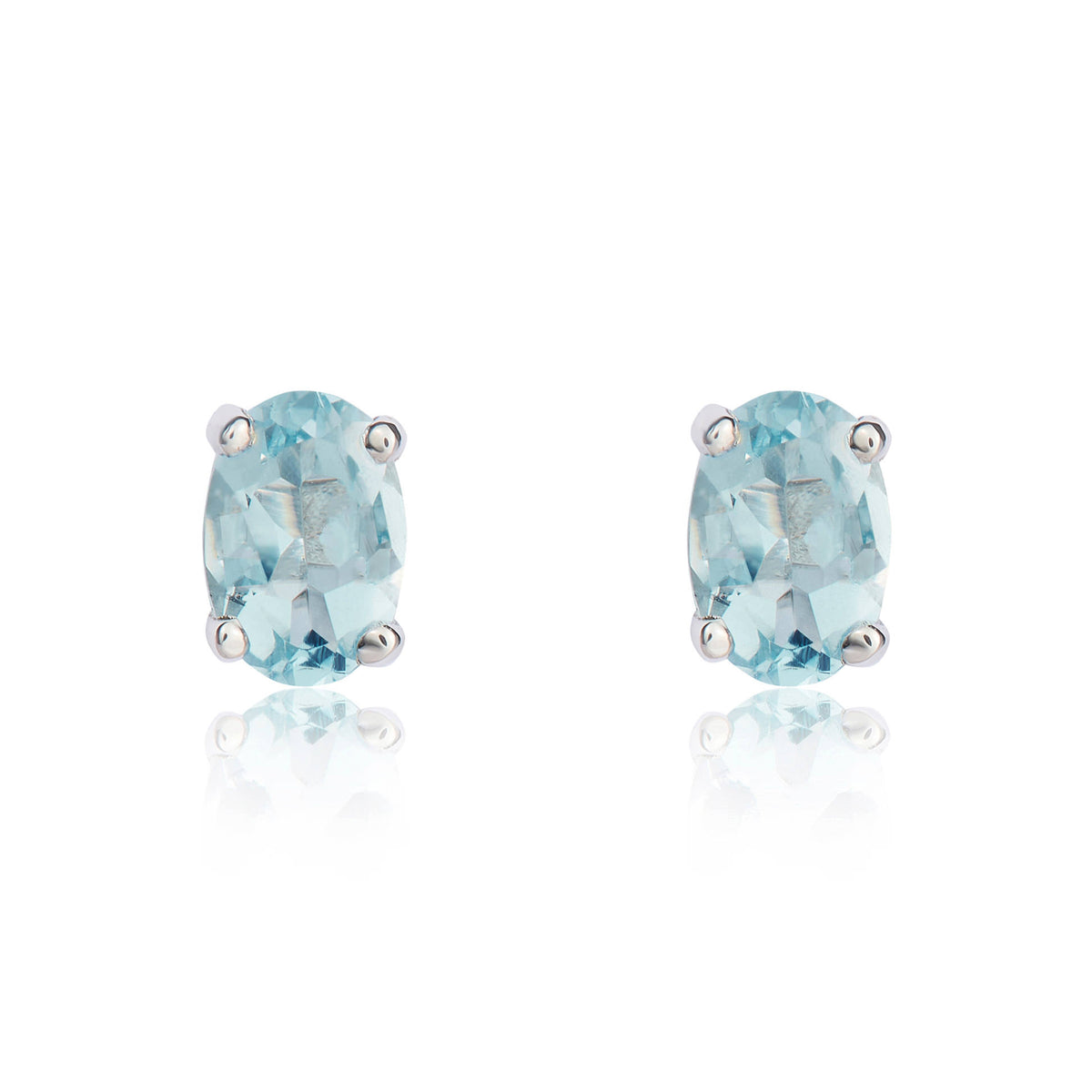 9CT WG 6X4 OVAL AQUA CLAW SET EARRINGS