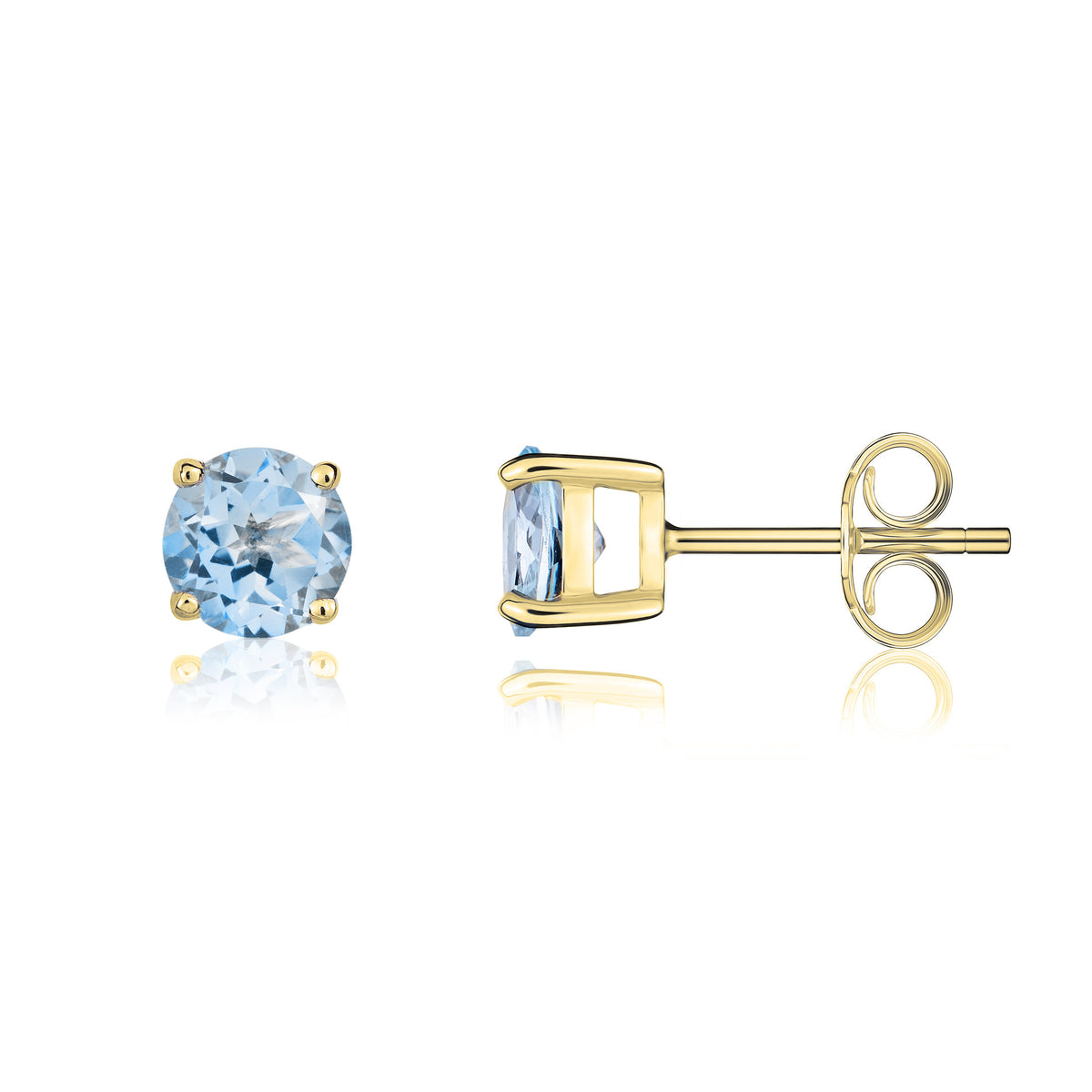 9CT YG 5MM ROUND AQUA CLAW SET EARRINGS