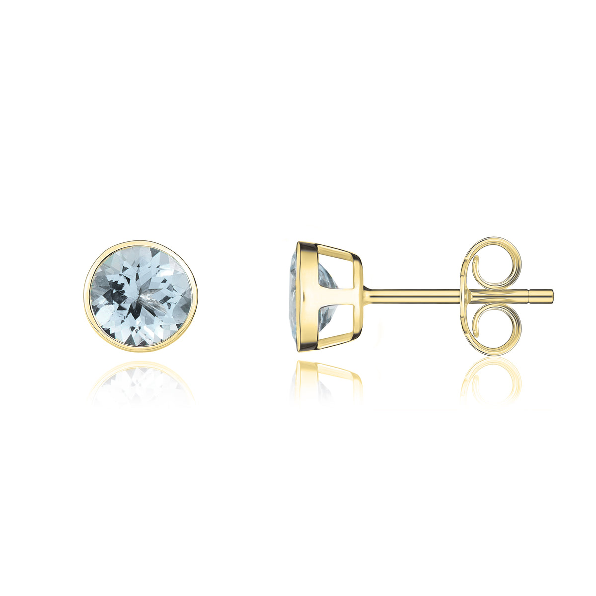 9CT YG 5MM ROUND AQUA RUBOVER STUD EARRINGS