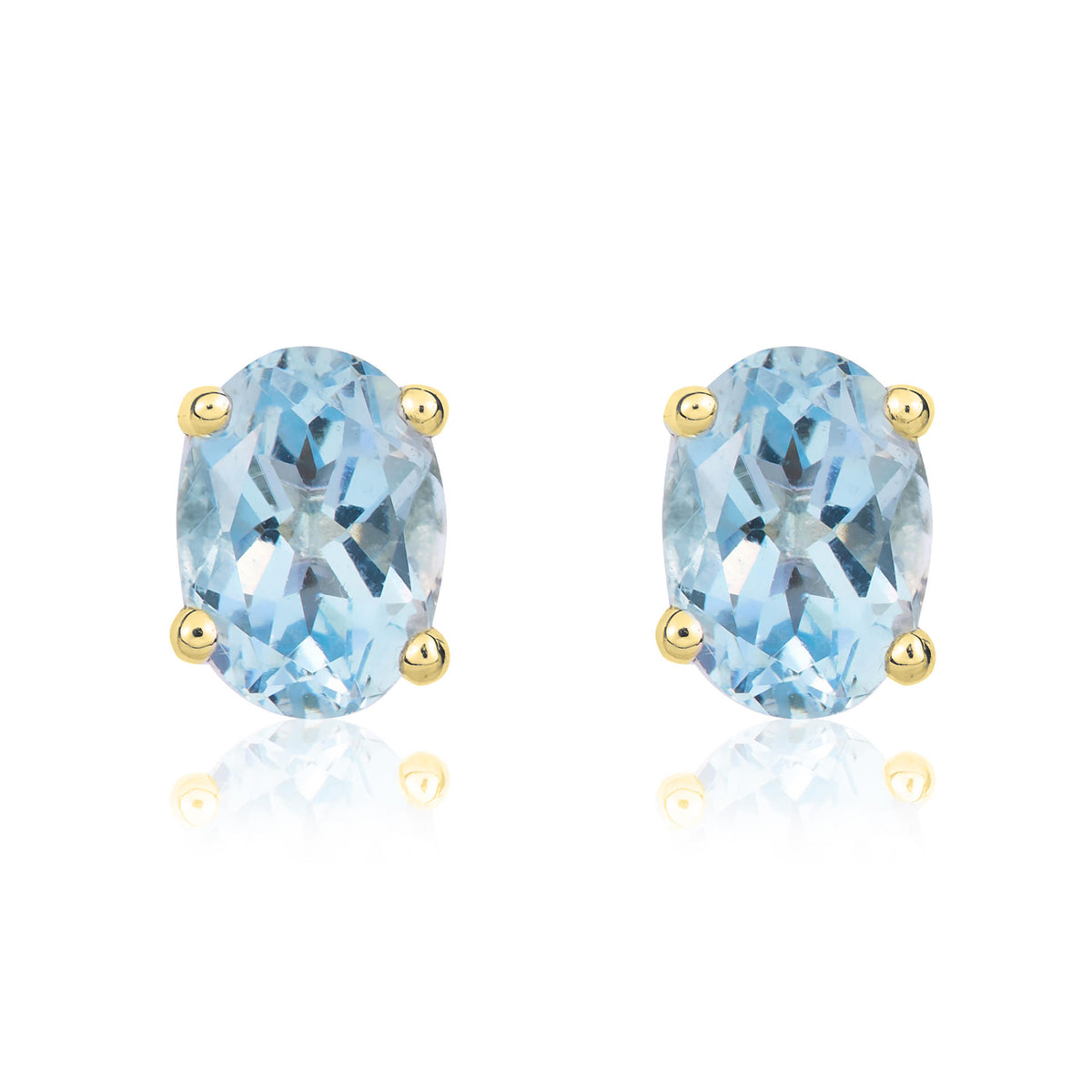 9CT YELLOW GOLD 7X5MM OVAL AQUA CLAW EARRINGS