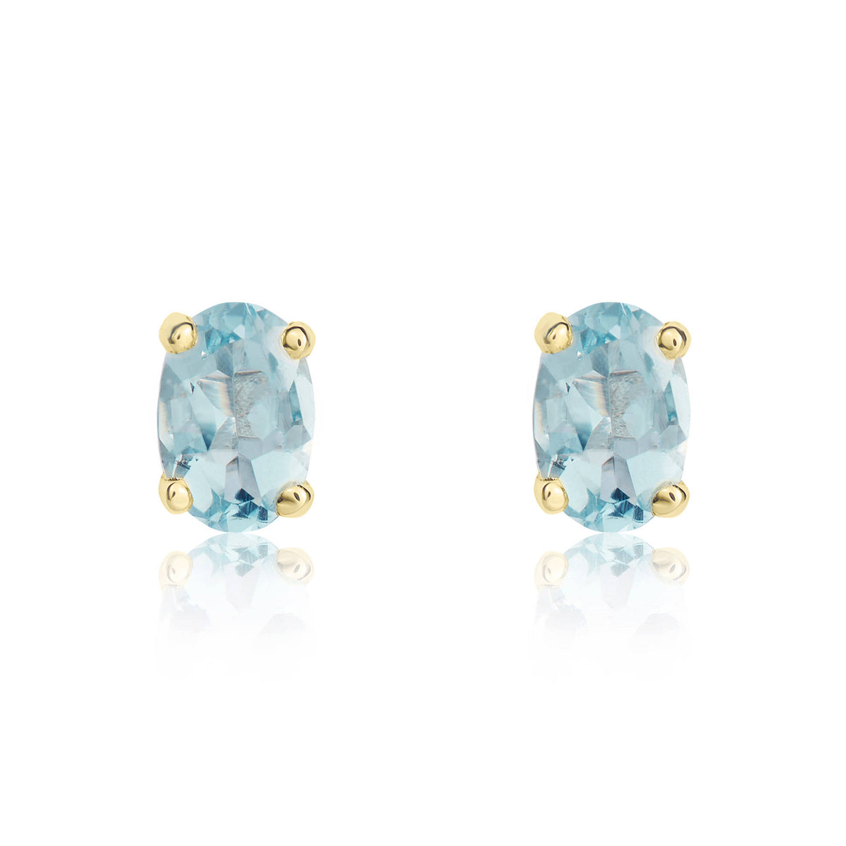 9CT YG 6X4 OVAL AQUA CLAW SET EARRINGS