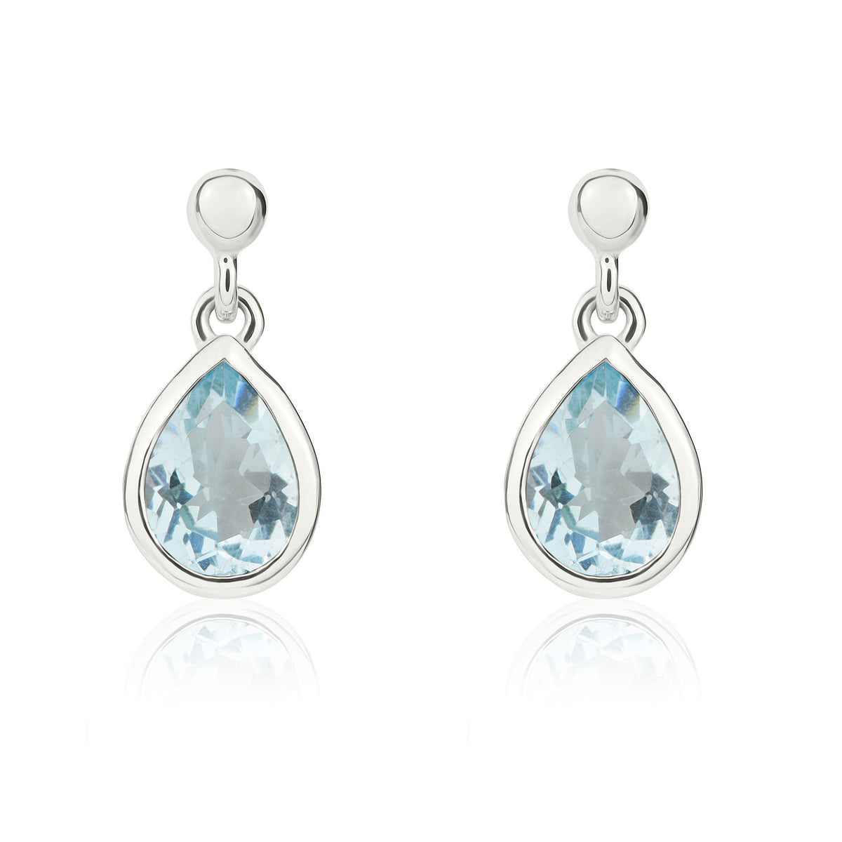 9CT WG 6X4MM PEARSHAPE AQUA RUBOVER DROP EARRINGS WITH 2.5MM BEAD TOP