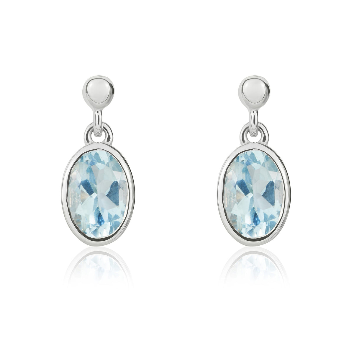 9CT WG 6X4 OVAL AQUA RUBOVER DROP EARRINGS WITH 2.5MM BEAD TOP