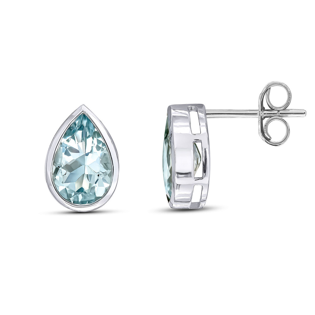 9CT WG 9X6 PEARSHAPE AQUA RUBOVER EARRINGS