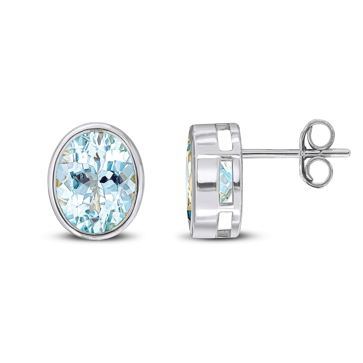 9CT WG 9X7 OVAL AQUA RUBOVER EARRINGS