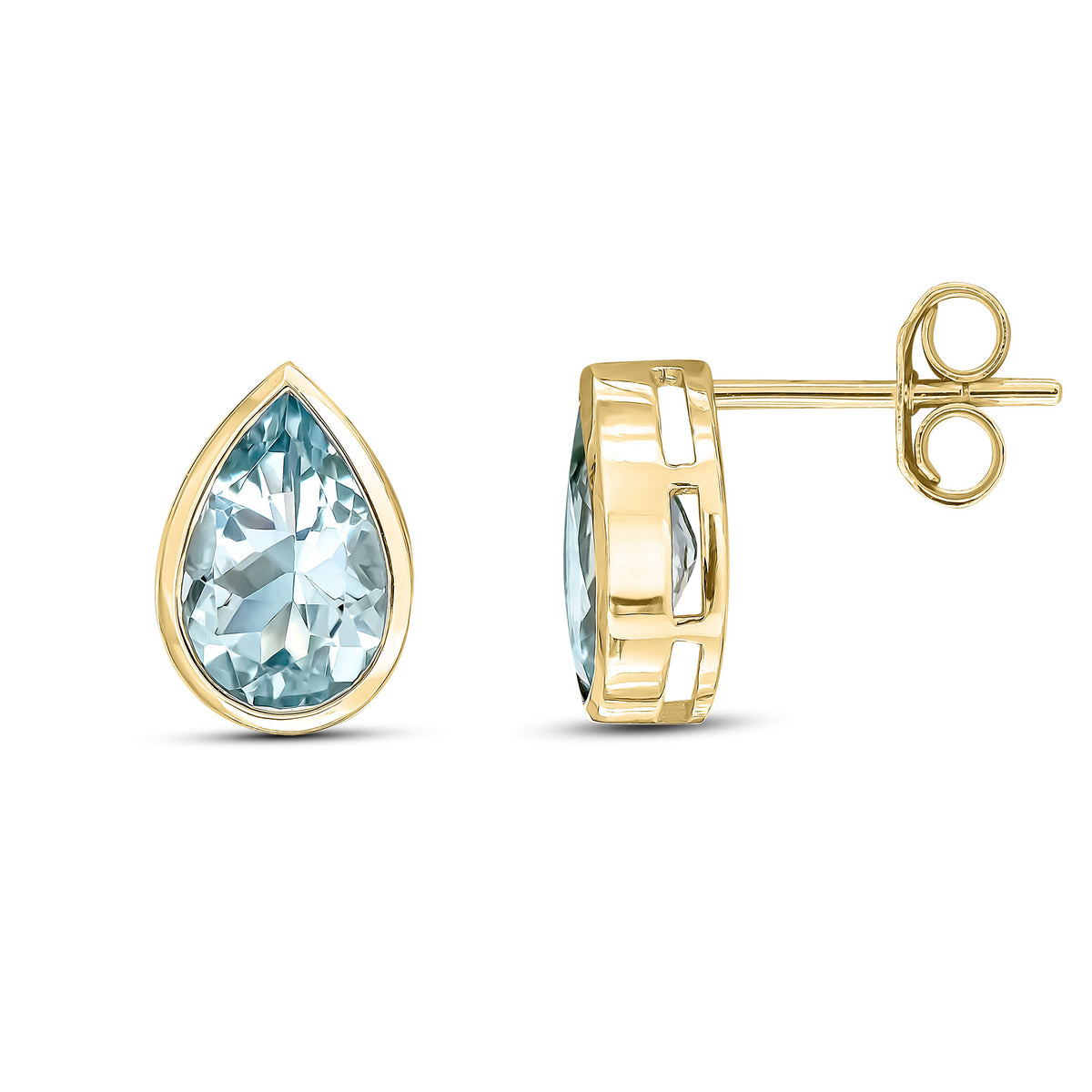9CT YG 9X6 PEARSHAPE AQUA RUBOVER EARRINGS