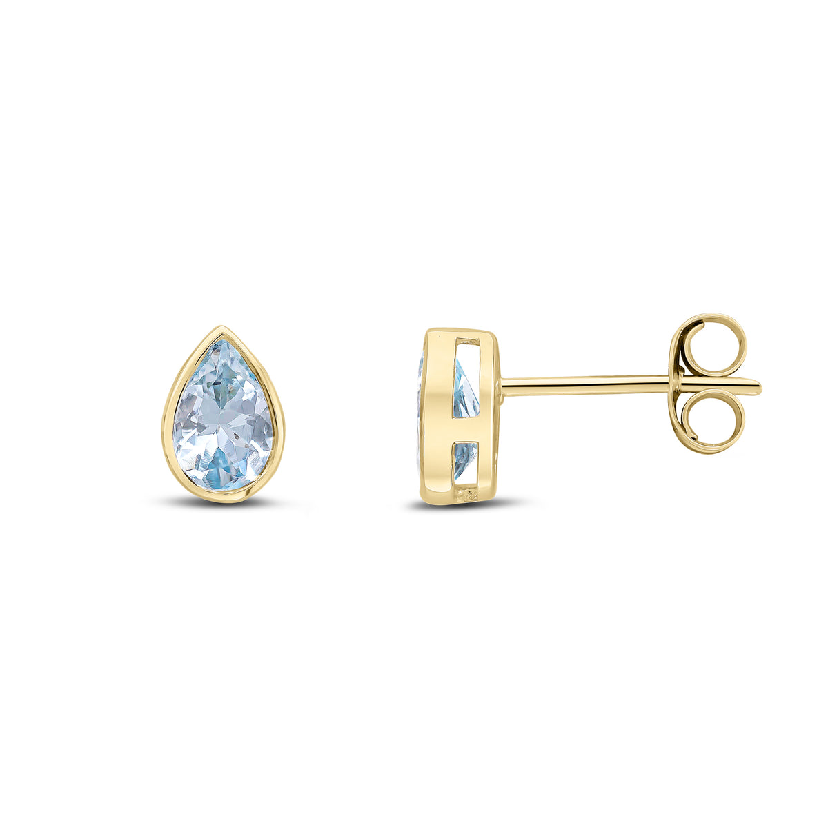 9CT YG 6X4 PEARSHAPE AQUA RUBOVER SET EARRINGS