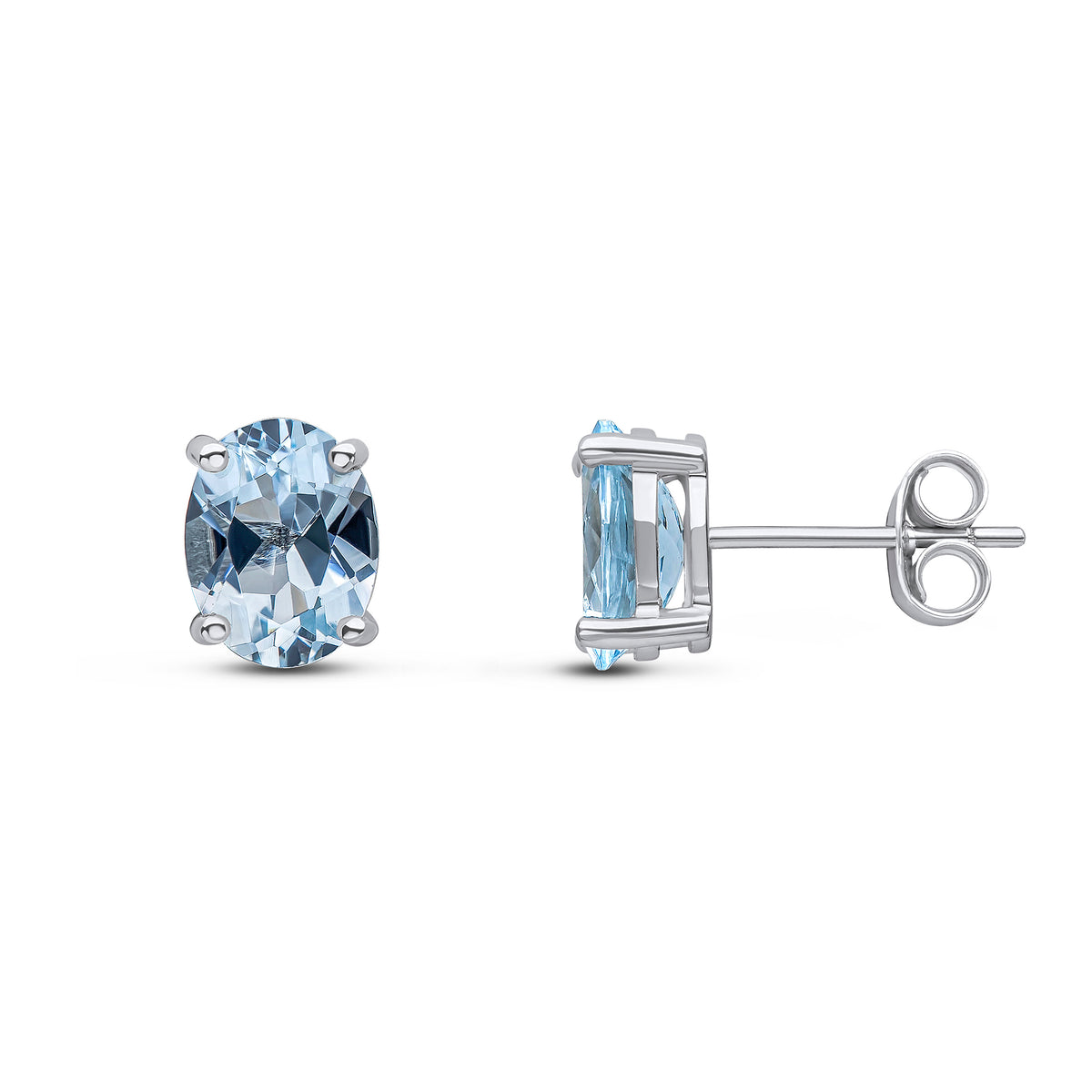 9CT WG 8X6 OVAL AQUA CLAW SET EARRINGS