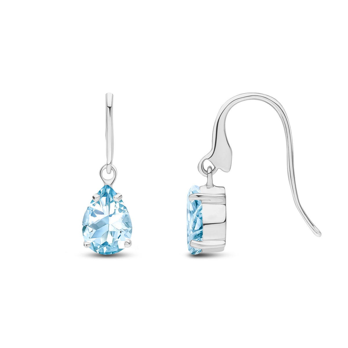 9CT WG 7X5MM PEARSHAPE AQUA CLAW SET WIRE HOOK DROP EARRINGS