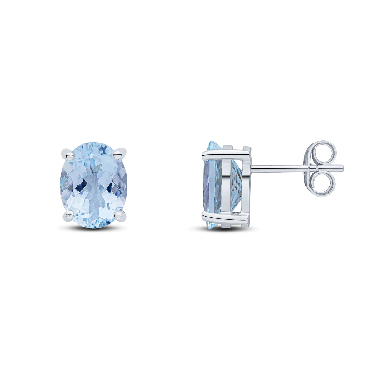 9CT WG 9X7 OVAL AQUA CLAW EARRINGS