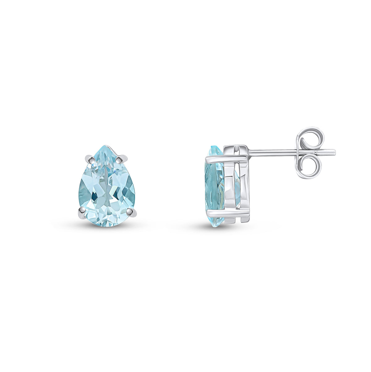 9CT WG 9X6 PEARSHAPE AQUA 4 CLAW EARRINGS