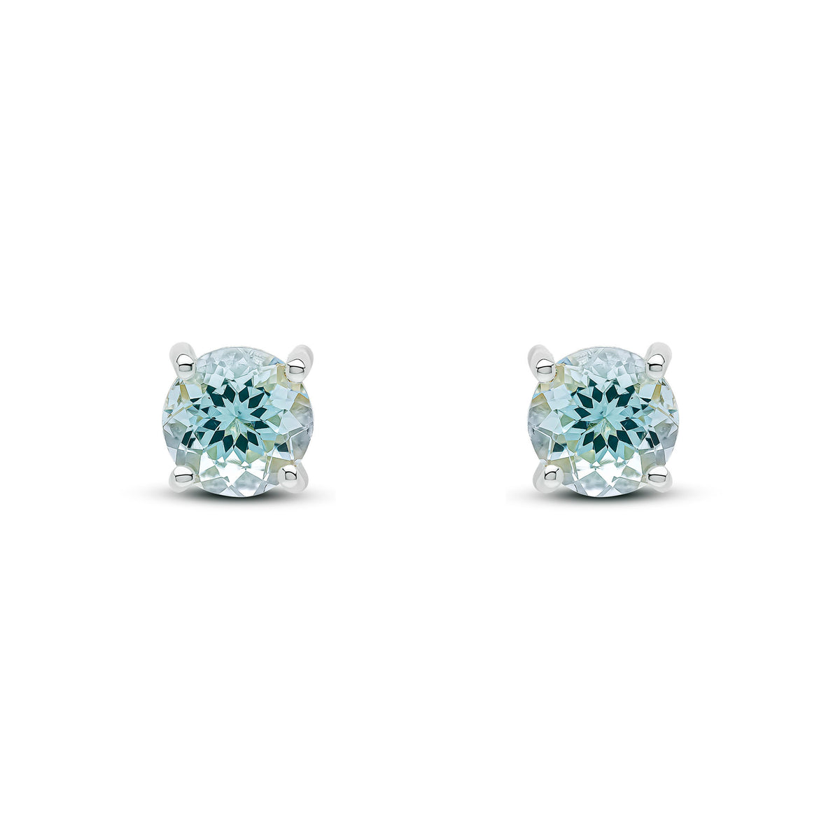 9CT WG 6MM ROUND AQUA 4 CLAW EARRINGS