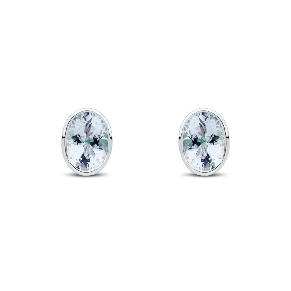9CT WG 7X5 OVAL AQUA RUBOVER EARSTUDS