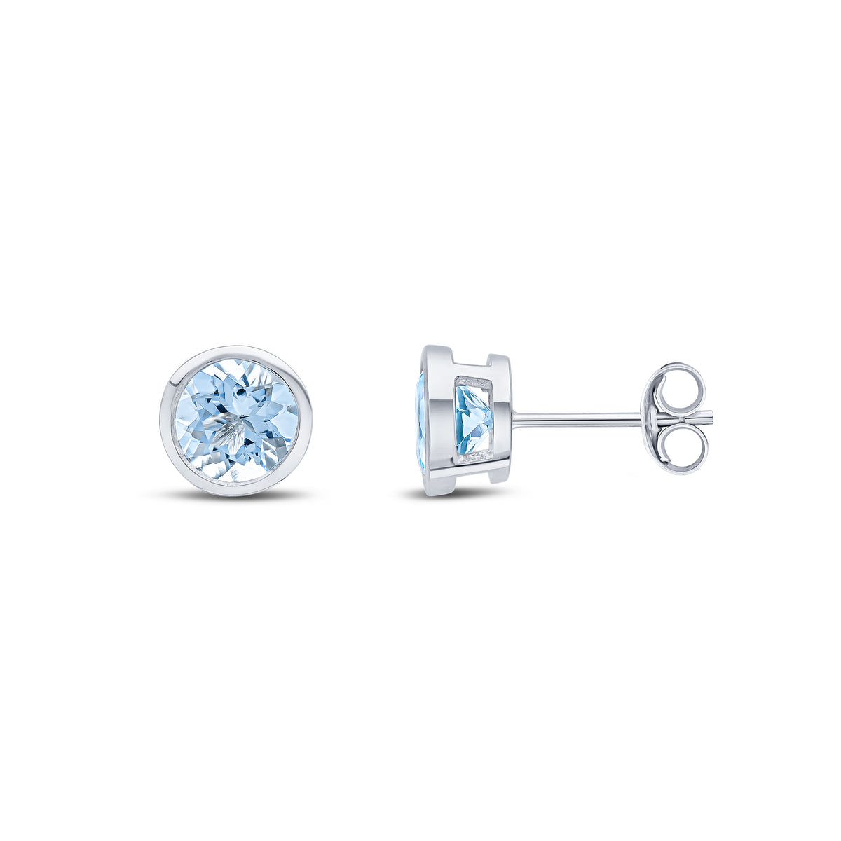 9CT WG 6MM ROUND AQUA RUBOVER EARRINGS