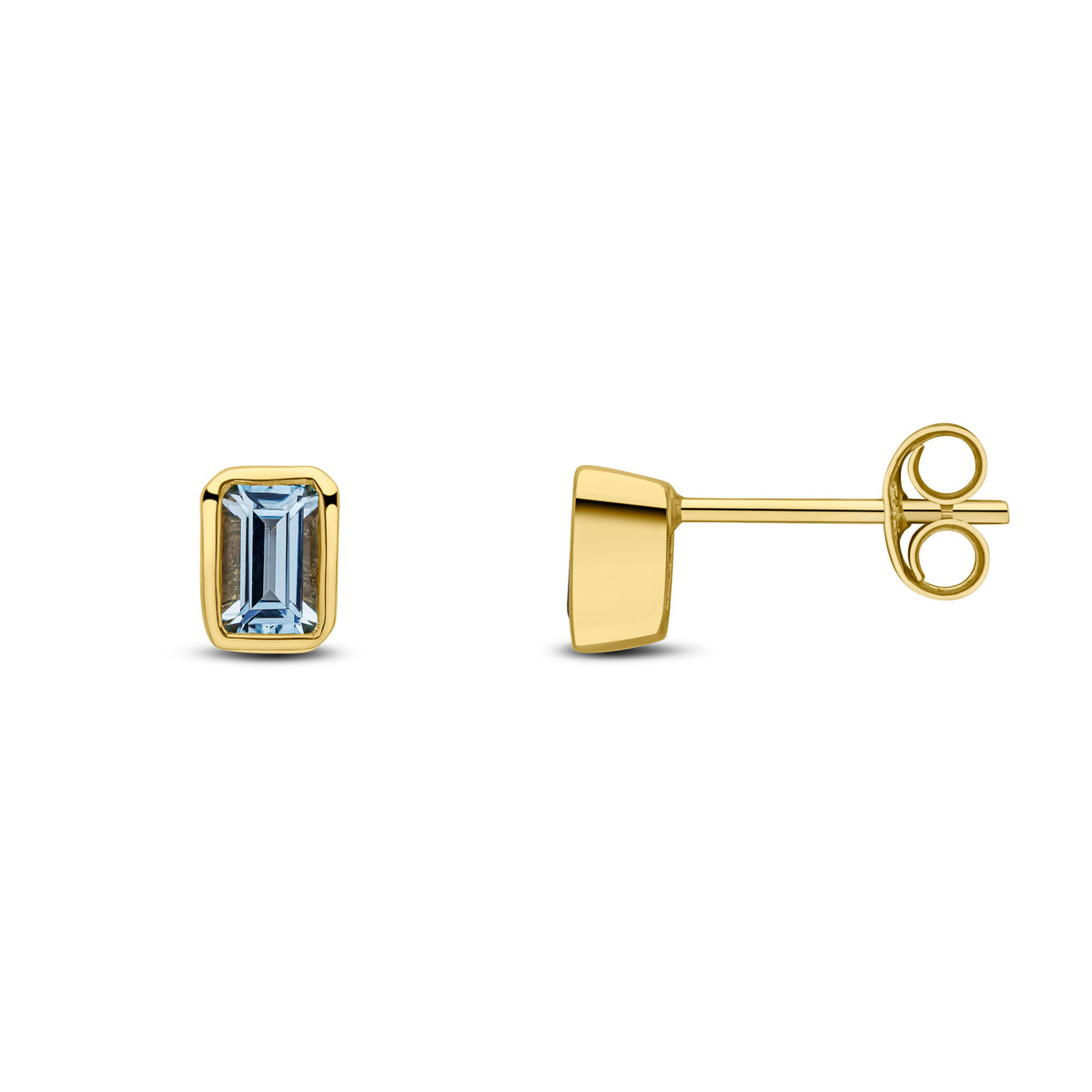9CT YG 5X3 OCTAGON AQUA RUBOVER SET EARRINGS