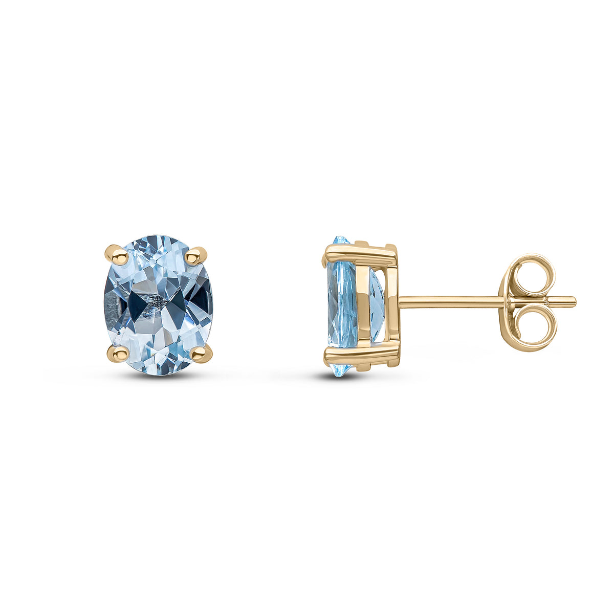 9CT YG 8x6 OVAL AQUA CLAW SET EARRINGS
