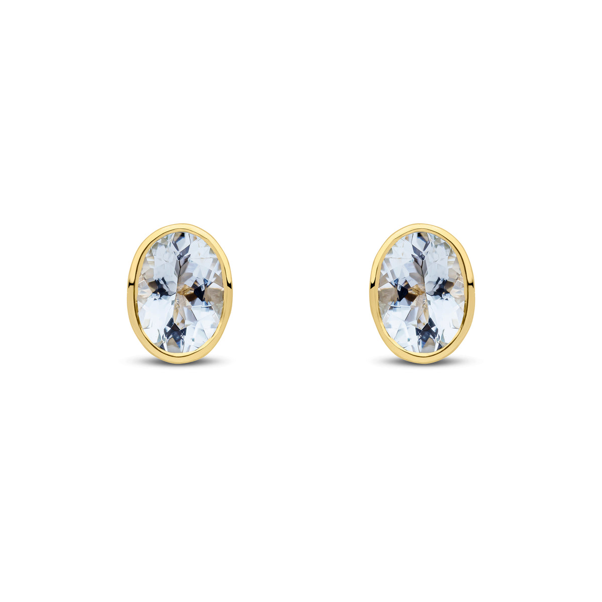 9CT YG 7X5 OVAL AQUA RUBOVER EARSTUDS
