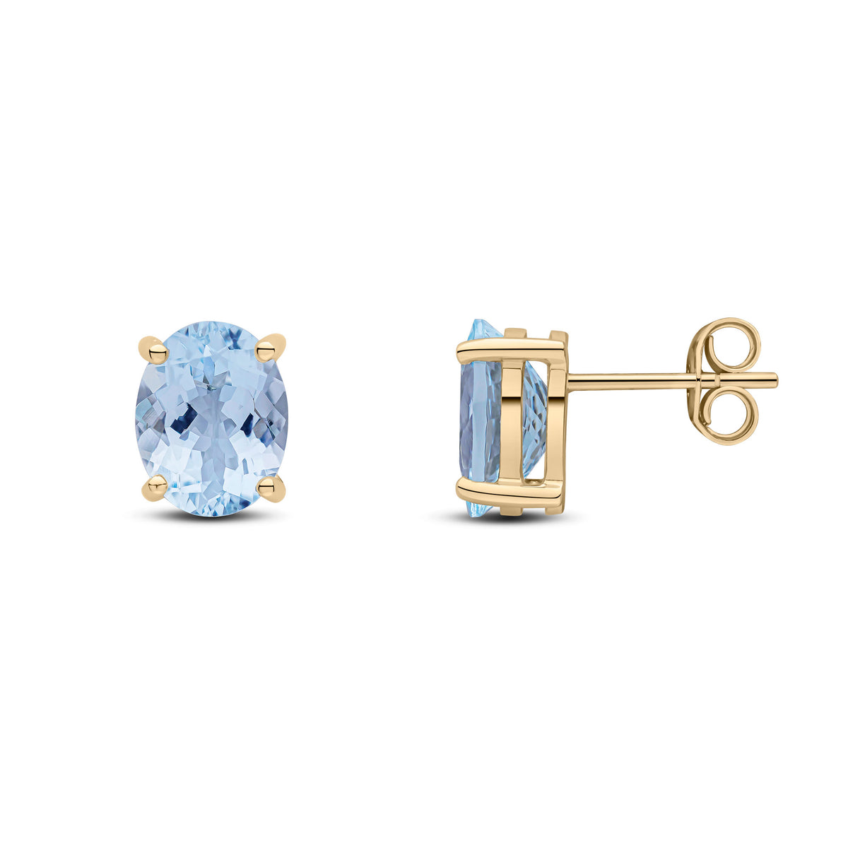 9CT YG 9X7 OVAL AQUA CLAW EARRINGS