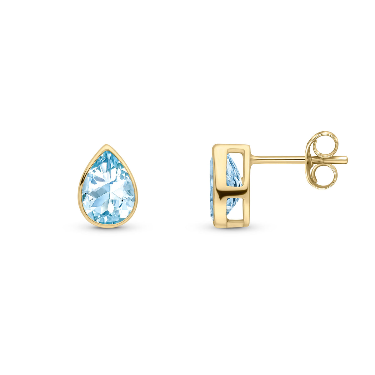 9CT YG 7X5 PEARSHAPE AQUA RUBOVER SET EARRINGS