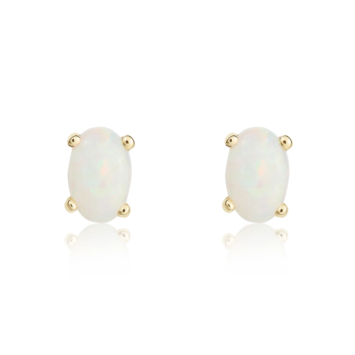 9CT YG 6X4 OVAL OPAL CLAW SET EARRINGS
