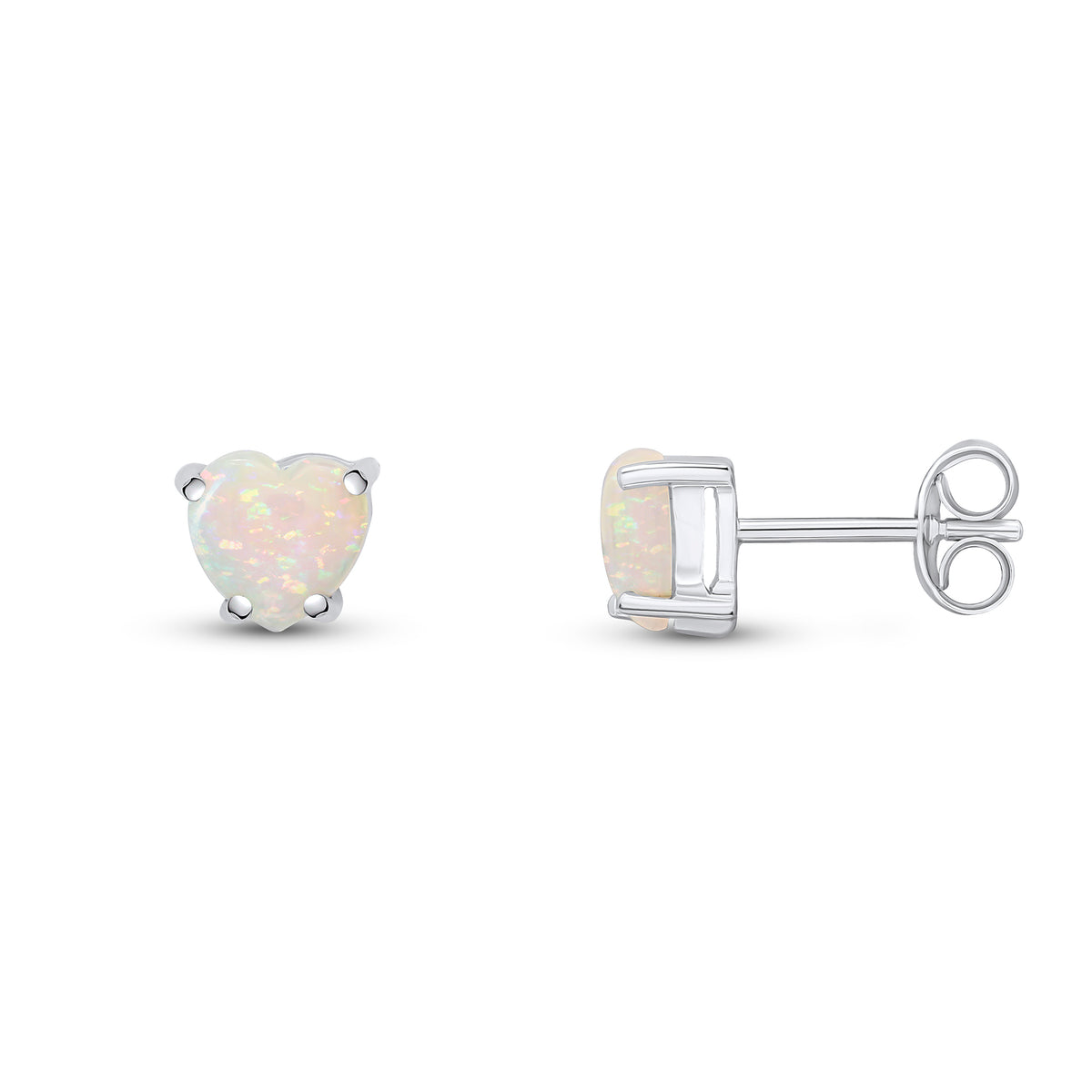9CT WG 6MM HEARTSHAPE OPAL CLAW SET EARRINGS