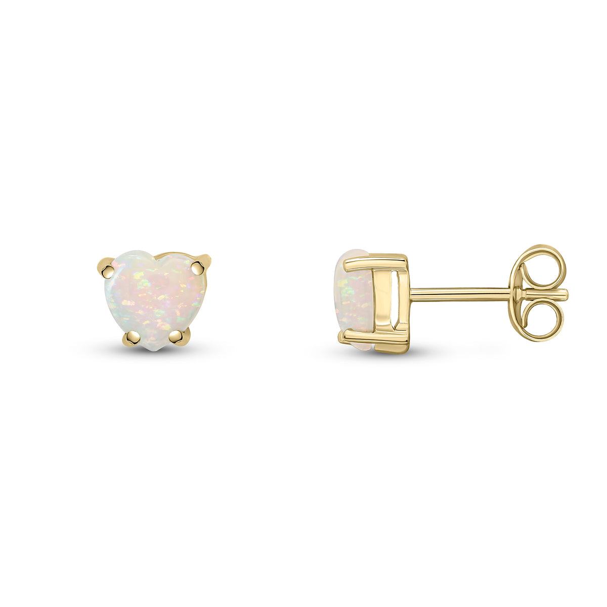 9CT YG 6MM HEARTSHAPE OPAL CLAW SET EARRINGS