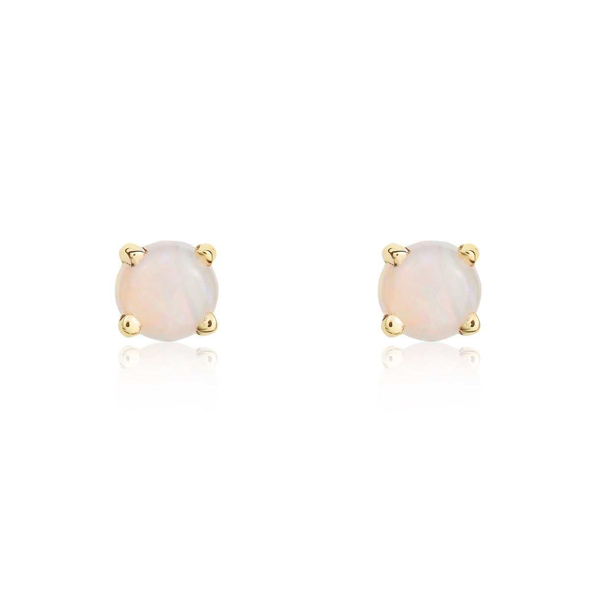 9CT YG 3MM ROUND OPAL 4 CLAW STUD EARRINGS