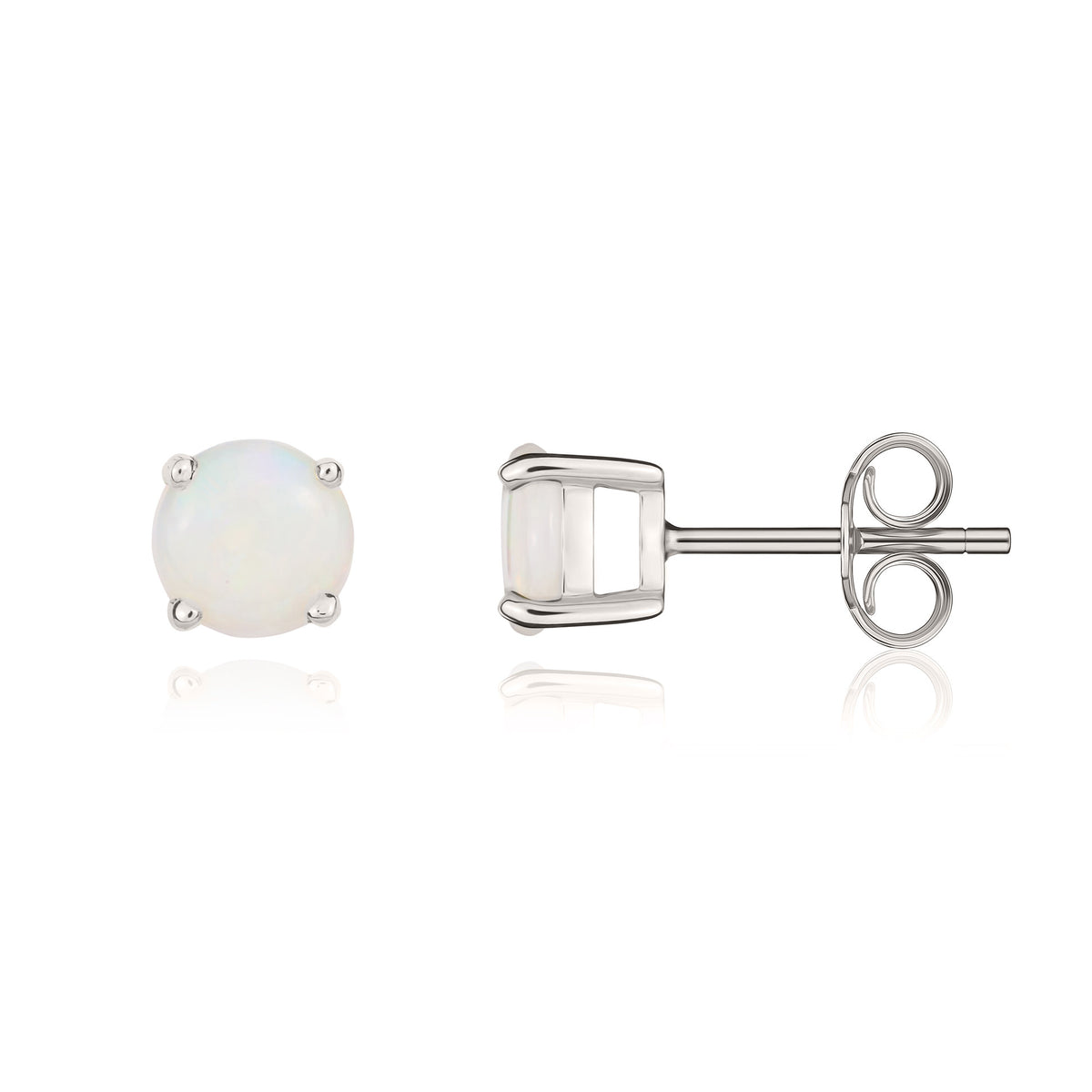 9CT WG 5MM ROUND OPAL 4 CLAW EARRINGS