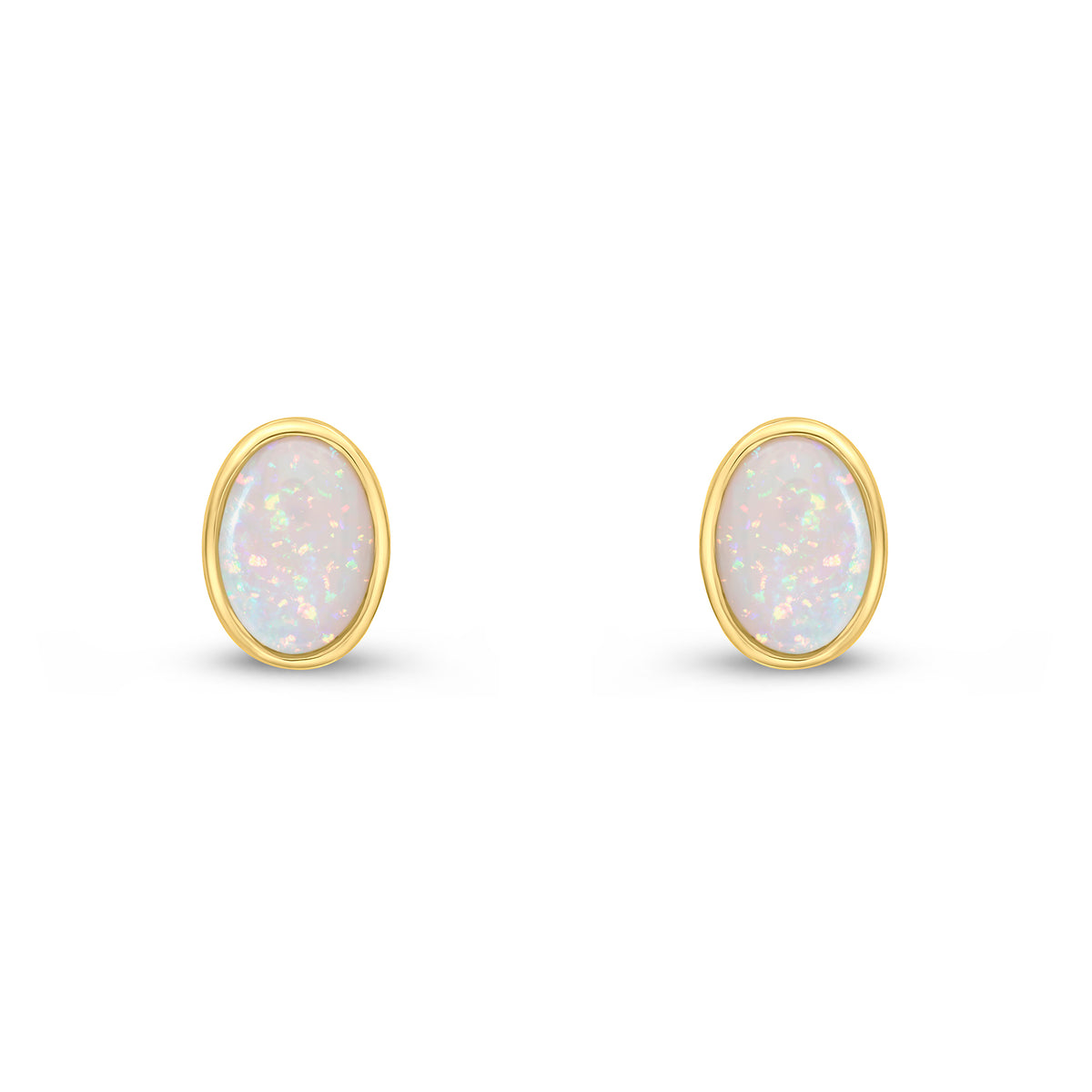 9CT YG 7X5MM OVAL OPAL RUBOVER EARRINGS