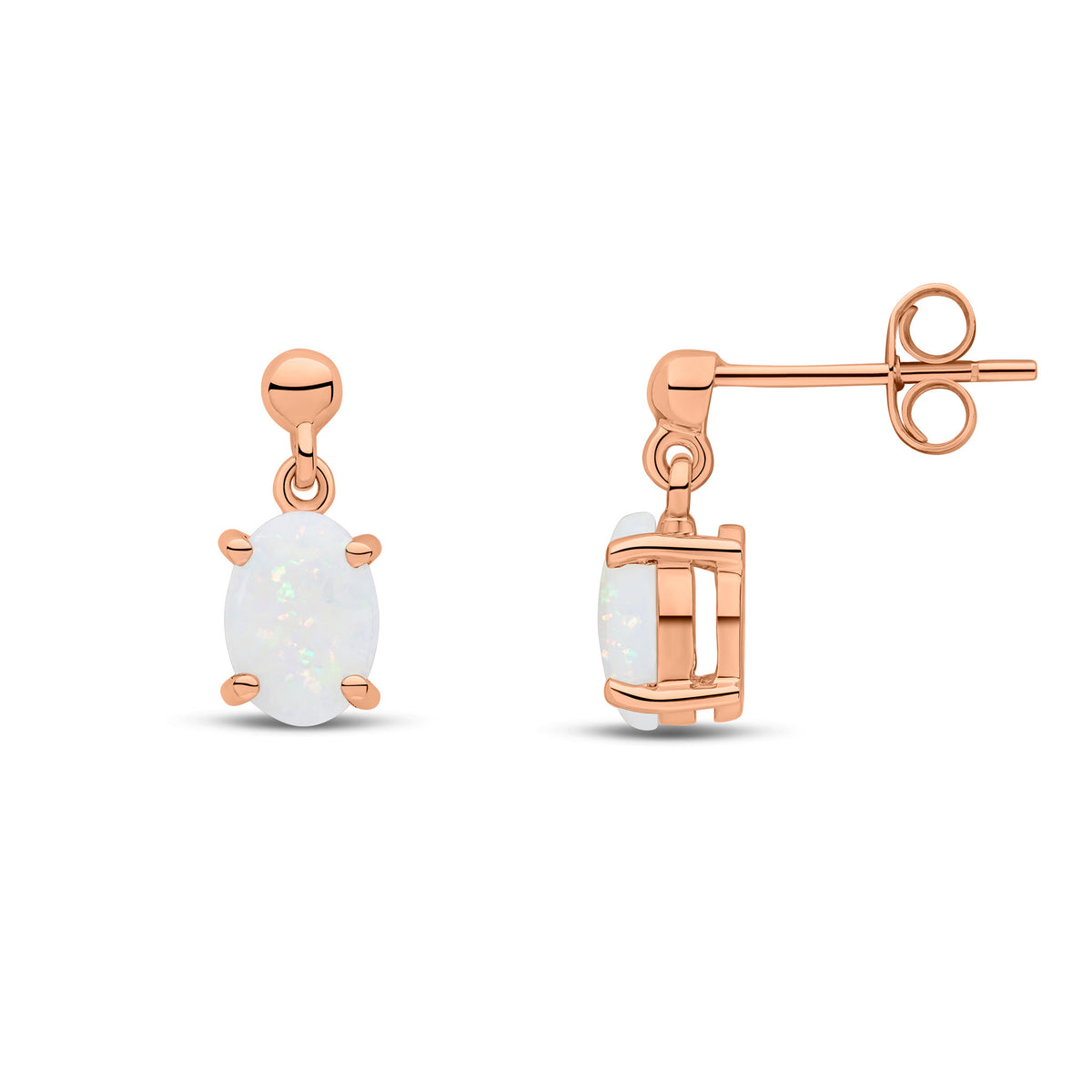 9CT RG 7X5 OVAL OPAL CLAW SET DROP EARRINGS WITH BEAD TOP