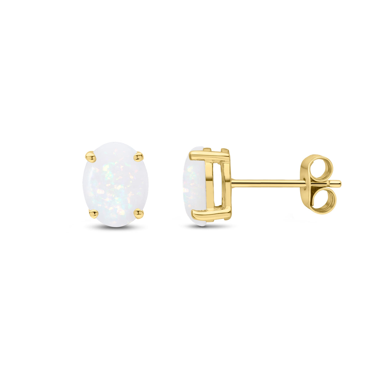 9CT YG 8X6 OVAL OPAL CLAW SET EARRINGS