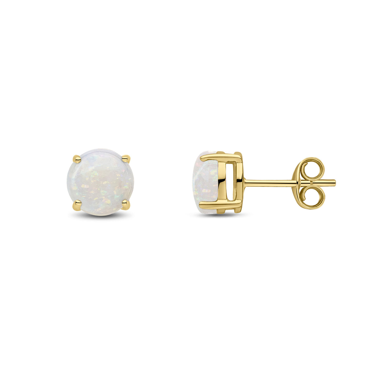 9CT YG 7MM ROUND OPAL CLAW SET EARRINGS