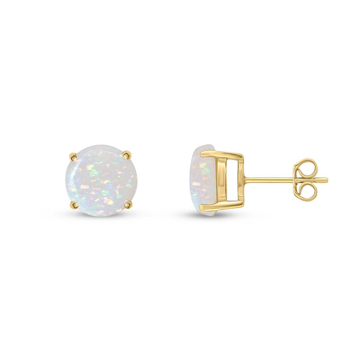 9CT YG 8MM ROUND OPAL CLAW SET EARRINGS