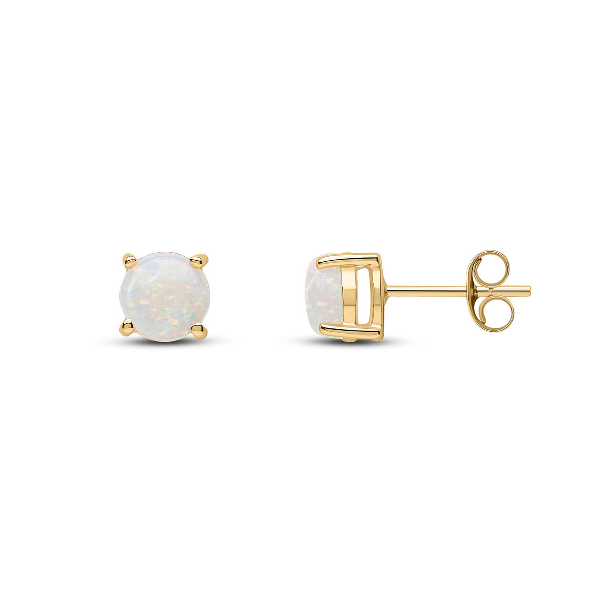 9CT YG 6MM ROUND OPAL 4 CLAW EARRINGS