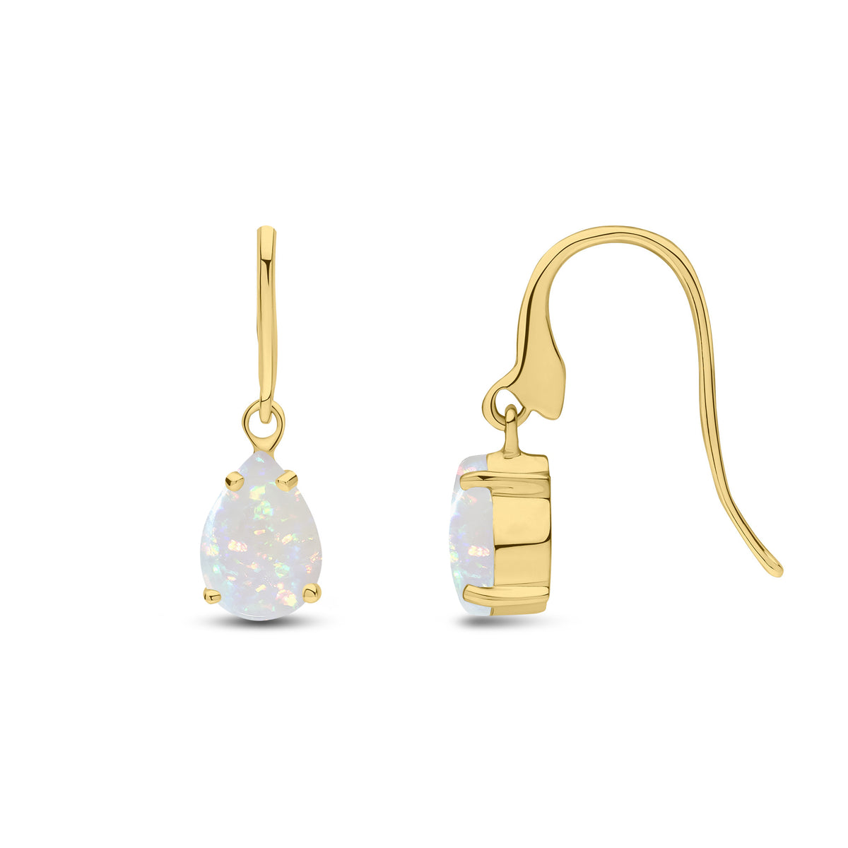 9CT YG 7X5MM PEARSHAPE OPAL CLAW SET WIRE HOOK DROP EARRINGS