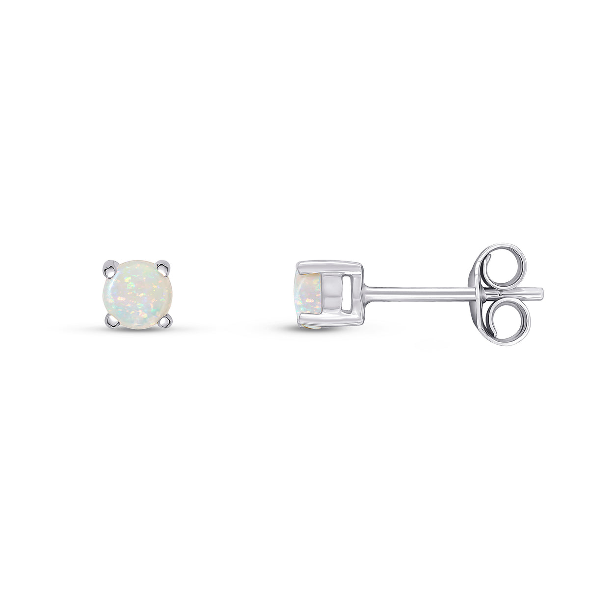9CT WG 4MM ROUND OPAL 4 CLAW EARRINGS