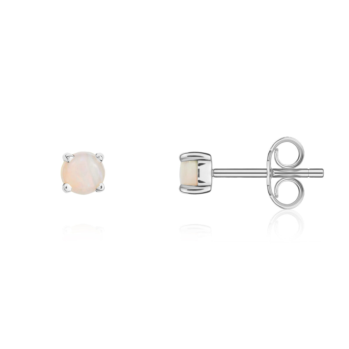 9CT WG 3MM ROUND OPAL 4 CLAW STUD EARRINGS