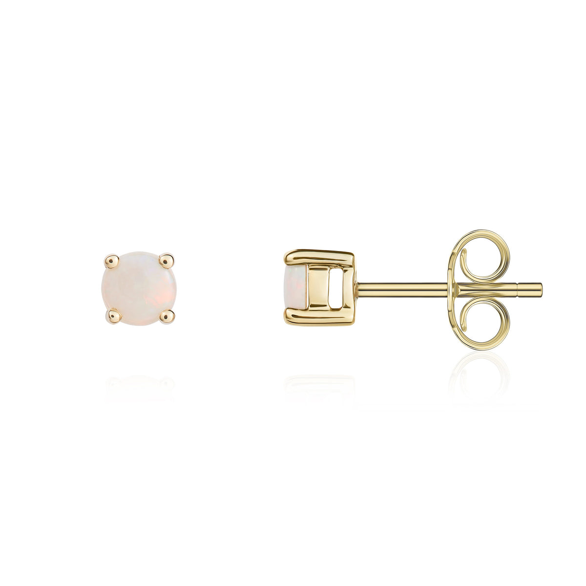 9CT YG 4MM ROUND OPAL 4 CLAW EARRINGS