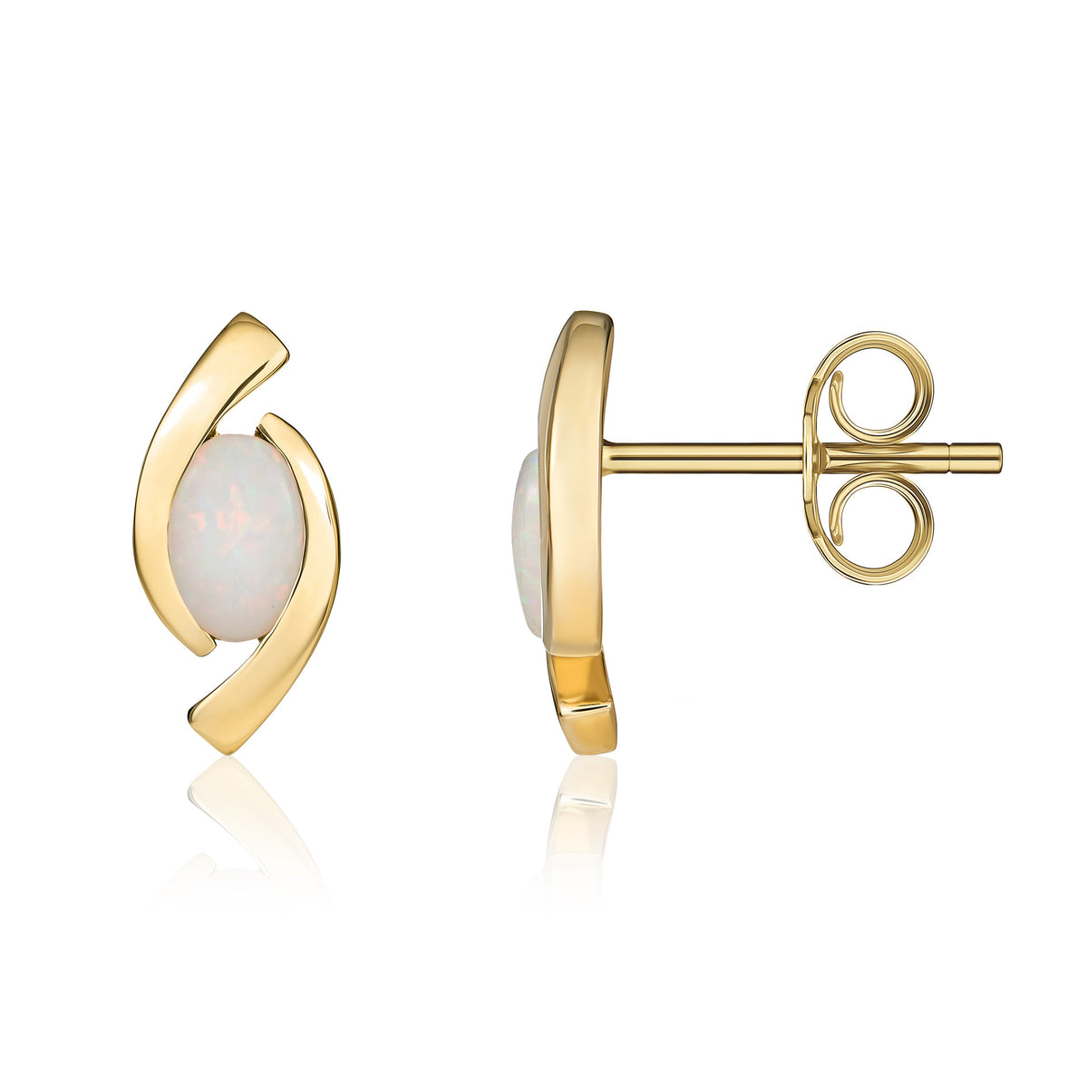 9CT YG 6X4 OVAL OPAL 'EYE' STUD EARRINGS