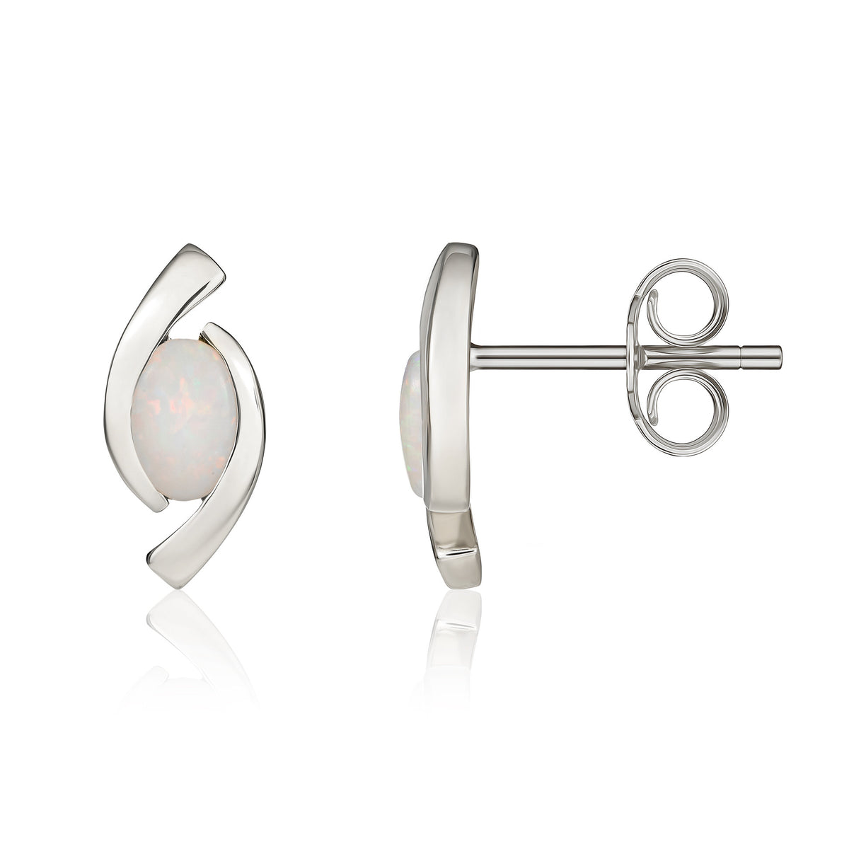 9CT WG 6X4 OVAL OPAL 'EYE' STUD EARRINGS