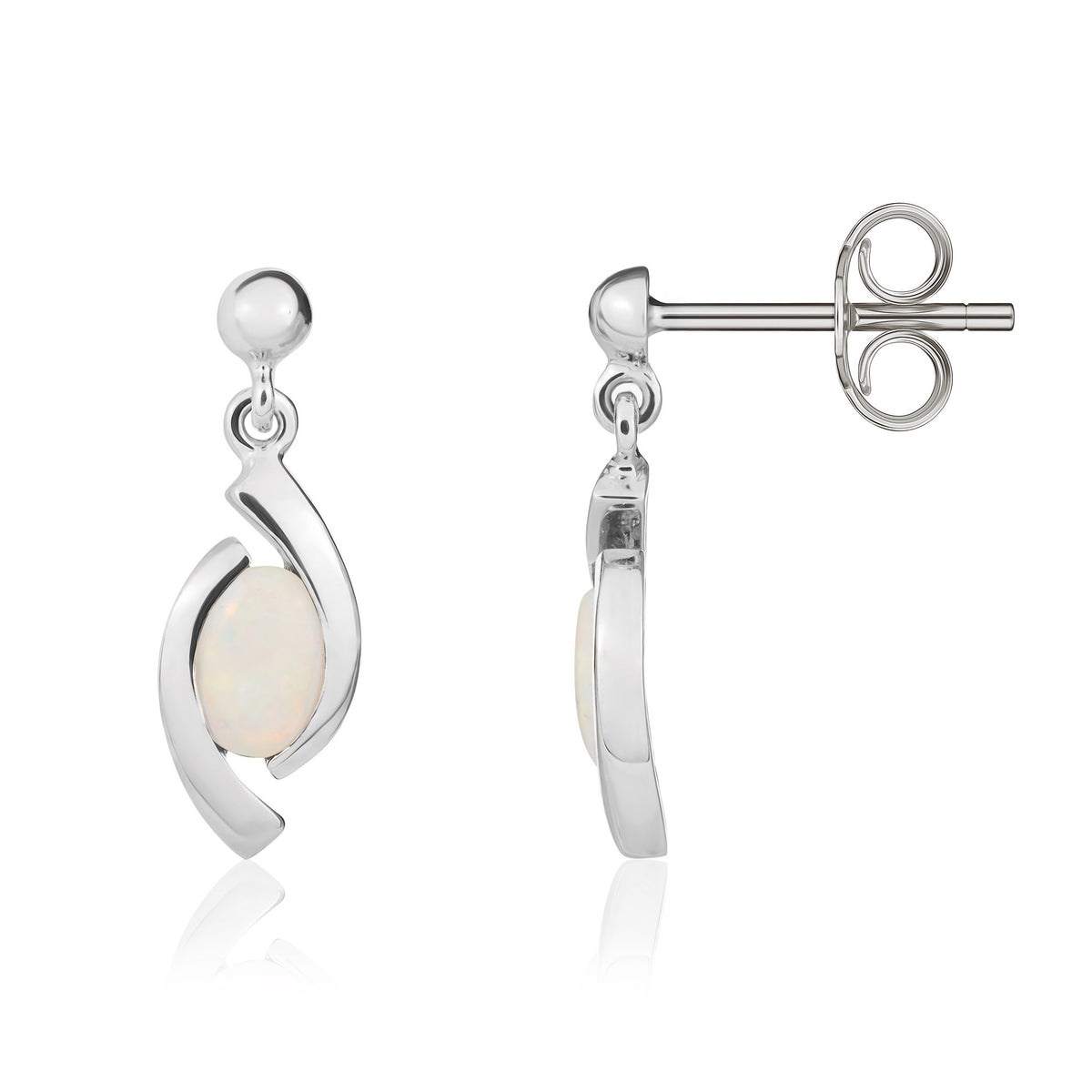 9CT WG OVAL OPAL 'EYE' DROP EARRINGS WITH 3MM BEAD TOP