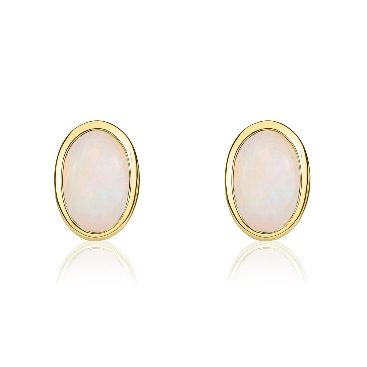 9CT YG 6X4 OVAL OPAL RUBOVER EARSTUDS