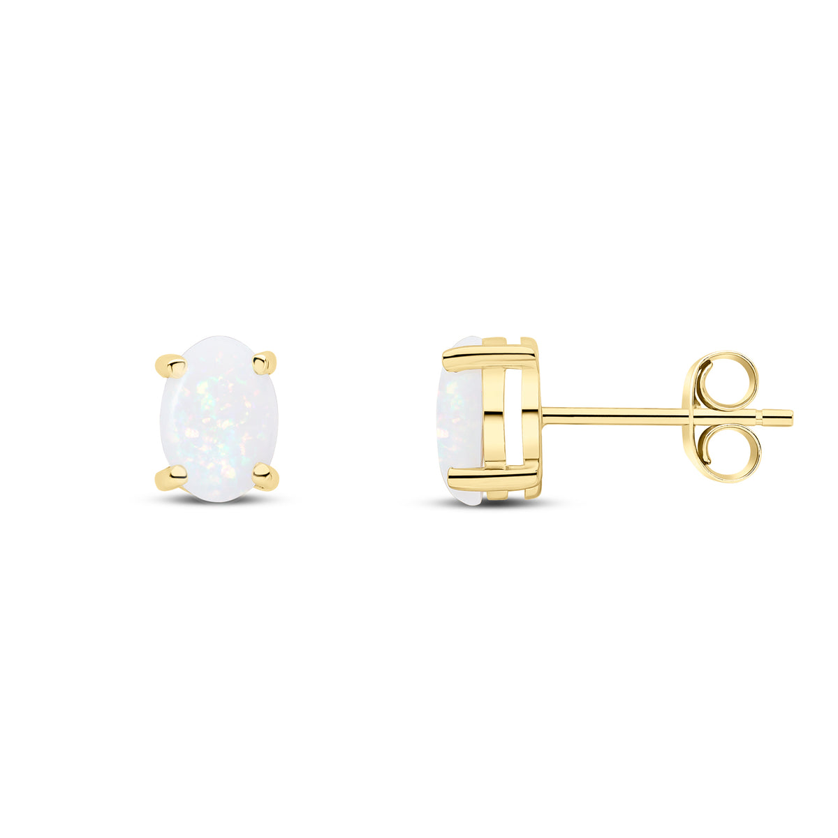 9CT YELLOW GOLD 7X5MM OVAL OPAL CLAW EARRINGS