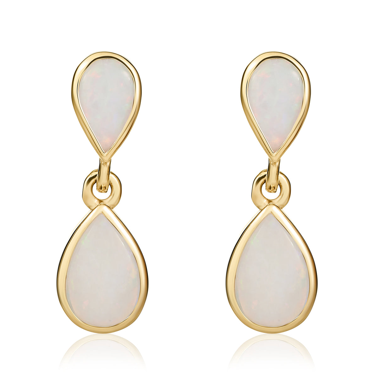 9CT YG PEARSHAPE OPAL 2 STONE RUBOVER DROP EARRINGS
