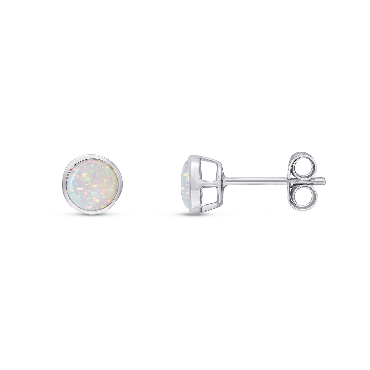 9CT WG 5MM ROUND OPAL RUBOVER STUD EARRINGS